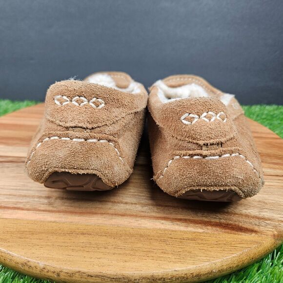 UGG Shoes Womens Size 8 Brown Ansley Suede Shearling Moccasin Slippers Slip On - Picture 3 of 11